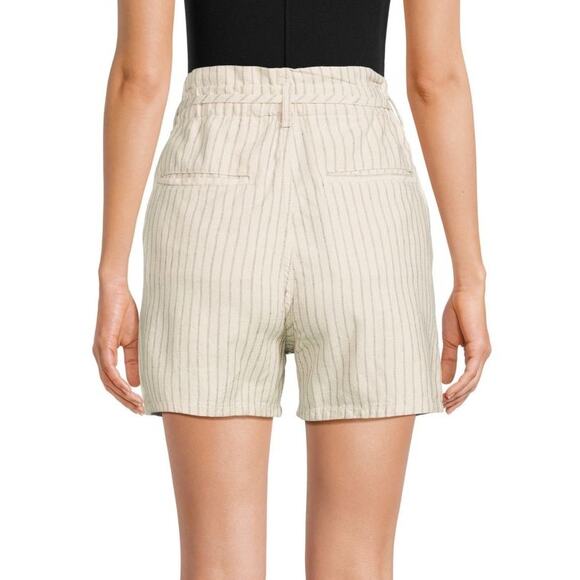 rag & bone Striped Shorts Size 30 Ivory Cream Linen Blend Paperbag High Waist - Picture 3 of 13